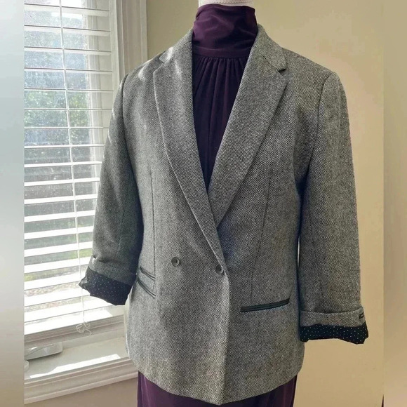 [3/L] Maison Scotch Black and white Herringbone Wool Blend Blazer Jacket  WMN - Picture 2 of 15